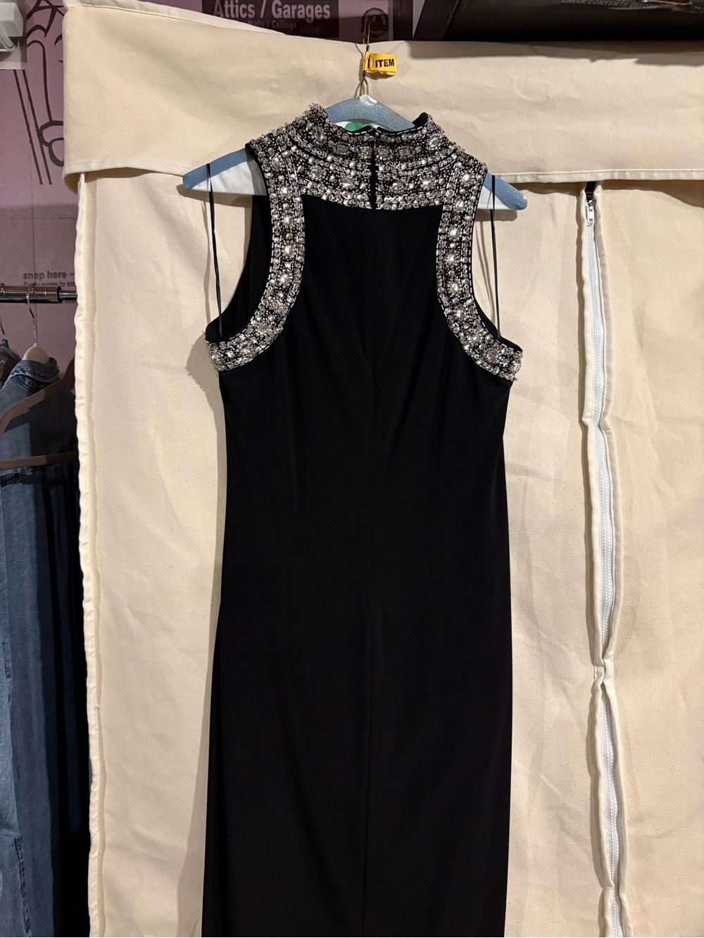 Black Sleeveless Evening Dress with Embellished Neckline
